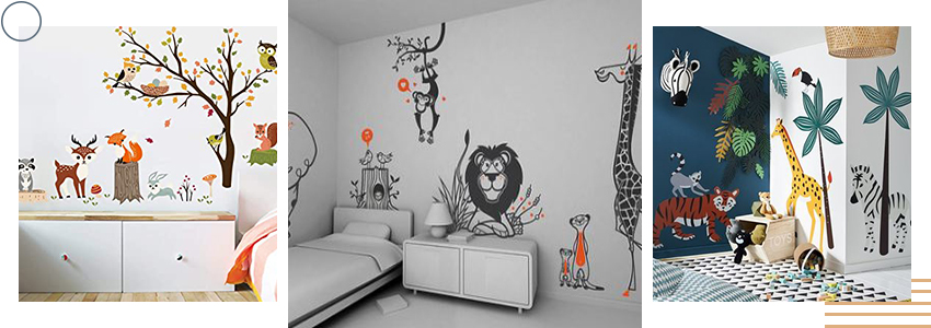 stickers muraux jungle et animaux pour aménagement chambre enfant
